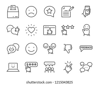 set of feedback line icons, such as, question, review, test, app