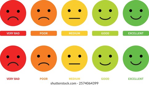 Set of feedback rating emoji icon, Flat icon set for feedback, rating, survey smiley rating scale vector illustration