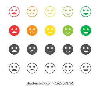Set of feedback rating of red, orange, yellow and green emoticons, vector smile emoji in different colors, icons for your design, website and forms, vector illustration