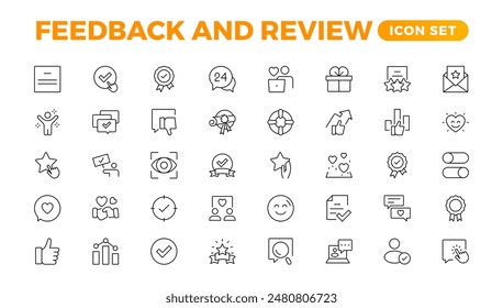 Set of Feedback, Review, and Customer Experience Outline Icon Collection. Rating, Testimonials, Quick Response, experience, Satisfaction, etc. Simple web icon illustration, 