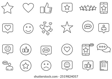 -Set of Feedback and Review icons in line style. Star Rating, Emotion symbols. Vector illustration.