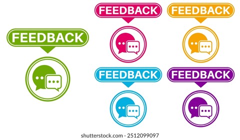 Feedbackzeichen setzen. Kundenservice Aufkleber Social Media Label Template Design Vektorgrafik