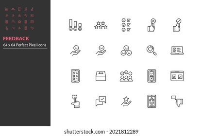set of feedback thin line icons, review, customer service, survey
