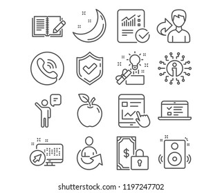 Set of Feedback, Web lectures and Agent icons. Internet report, Creative idea and Speakers signs. Share, Checked calculation and Private payment symbols. Book with pencil, Online test, Business person