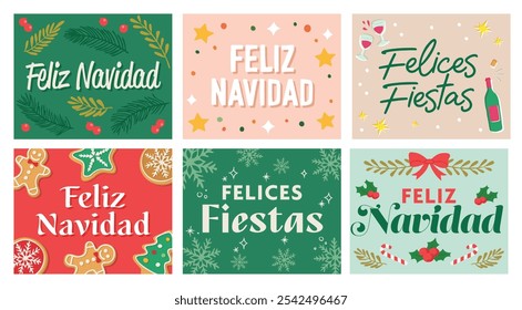 Un conjunto de tarjetas navideñas de 'Feliz Navidad'.  Tarjetas de Navidad en español o Anuncios de Web.