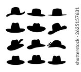 Set of felt hat silhouette vector flat illustration design.