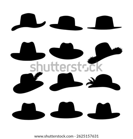 Set of felt hat silhouette vector flat illustration design.