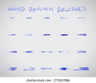 Set of felt pen marker hand drawn,doodle, sketched grunge brushes. Abstract ink, felt pen strokes for drawing and other projects. Unusual design. Vector illustration.