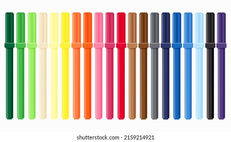 A set of felt-tip pens. Large set of twenty bright colors. Graphics. Drawing. Badge. Sticker. Can be used for advertising, magazines, web design. 