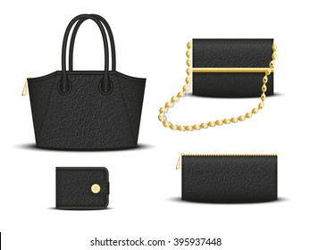  set of female accessories: bag, clutch, cosmetic bag, purse