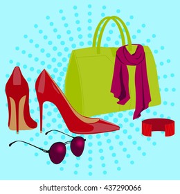 Set of female accessories. Vector illustration