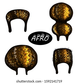 Set of female afro hairstyles. Collection of dreads and afro braids for a girl. Wavy hair, curls, dreadlocks. Flat style. stylized illustration. African-American hair, ethnicity. voluminous hairstyle