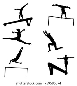 set female athletes gymnasts in artistic gymnastics silhouette