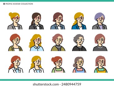 Set of female avatar icons.