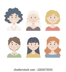 Set of female avatars. Girl icons are in flat style. Portraits of women. Vector illustration