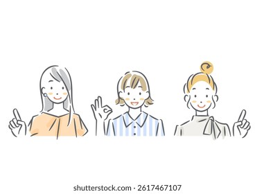 A set of female avatars recommending something. Simple and stylish watercolor illustrations