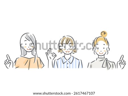 A set of female avatars recommending something. Simple and stylish watercolor illustrations
