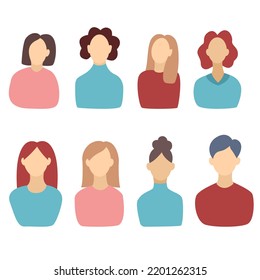 Conjunto de avatares femeninos. Imagen simple de ilustraciones vectoriales aisladas de mujeres abstractas