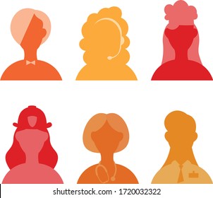 Set of female avatars. Women's professions. Bright color.