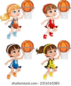 Set of female basketball player illustration