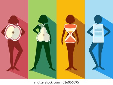 Set Of Female Body Shape Types,vector Illustrations