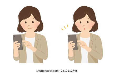 Set of female business people operating smartphones_Vector illustration