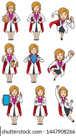 Set with female cartoon medical doctor in different poses.