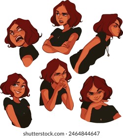 Conjunto de un personaje femenino con expresión diferente