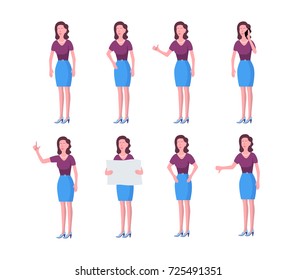 Set of female character in different poses. Vector illustration.