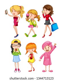 Set of female character illustration