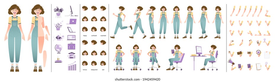 Set of female characters in different poses.Vector illustration.
