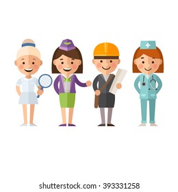 Set of  female characters in a flat style. Women's profession.