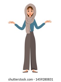 Set of female characters. Girl spreads her arms to the side. Vector illustration