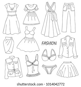 Set of female clothes. Objects on white. Vector illustration.