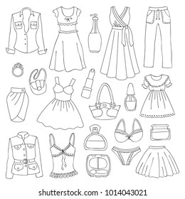 Set of female clothes. Objects on white. Vector illustration.