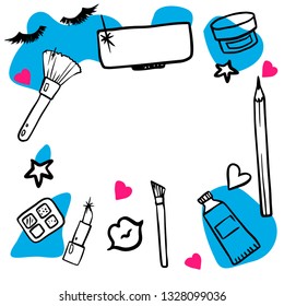 set of female cosmetics doodle