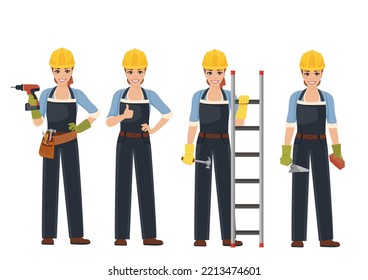 Set Of Female Craftsman. Vector Illustration Isolated On White Background.