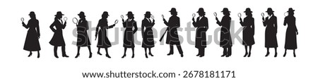 Set of female female detective vector illustration