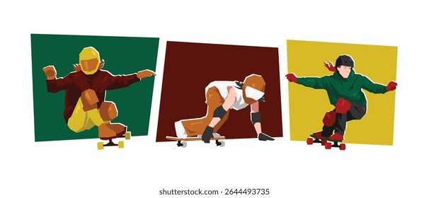 Set female downhill skateboarding