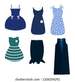 Set Female Dresses Blue Tones Skirt Stock Vector (Royalty Free ...