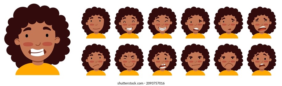 Un conjunto de emociones femeninas. Una chica afroamericana es un Avatar.