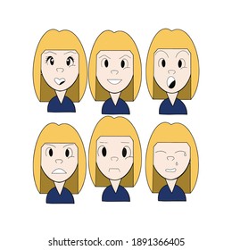 Conjunto de emociones femeninas. Vector. Chica avatar. Expresión facial. ilustración. Objeto aislado sobre un fondo blanco.
