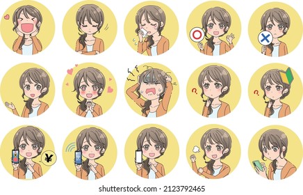 A set of female expression icons