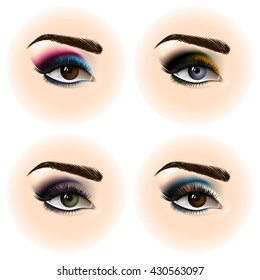 Set of female eye with makeup. Beautiful eyes. Vector illustration