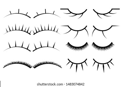Set of female eyelashes. Female makeup. Silhouette drawing. Vector illustration eps10