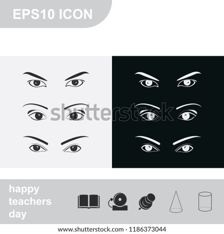 Set of female eyes and brows flat black and white vector icon.