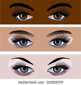 Set of female eyes with different makeup