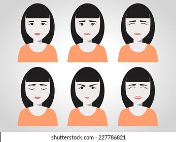 set of female faces with different emotions