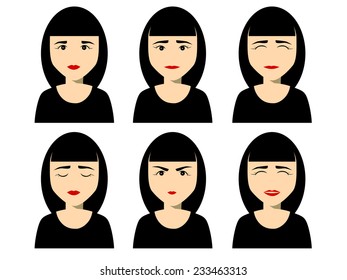 set of female faces with different emotions