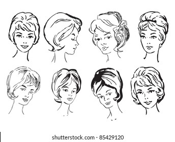 A set of female faces of middle age for design work. Vector illustration of a format EPS.